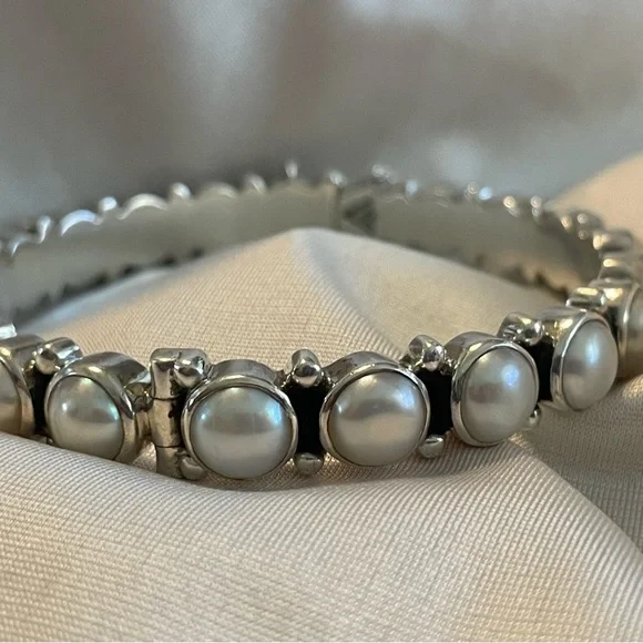 Silpada Pearl SUNKEN TREASURE Bangle Hinged Clasp Bracelet B2909 - Picture 13 of 17